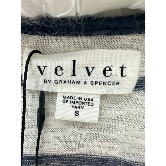 VELVET BY GRAHAM & SPENCER Navy Striped Open Front Waterfall Cardigan NWT Small - Picture 5 of 8